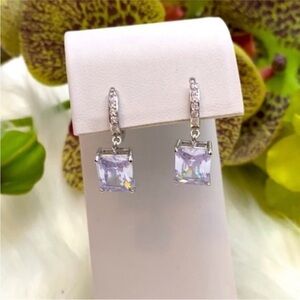 Silver Diamond Gemstone Dangle Earrings NEW!